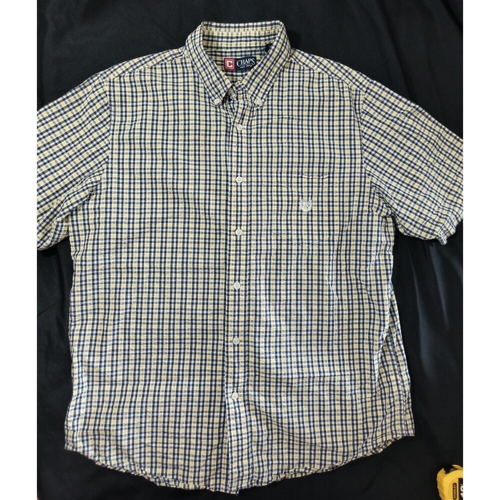Men’s Ralph Lauren Chaps Shirt Large Yellow Blue Plaid Long Sleeve Button Up